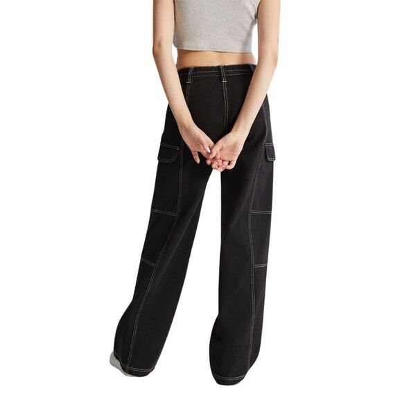 Pacsun Black Low Rise Puddle Cargo Pants Small - Picture 3 of 10